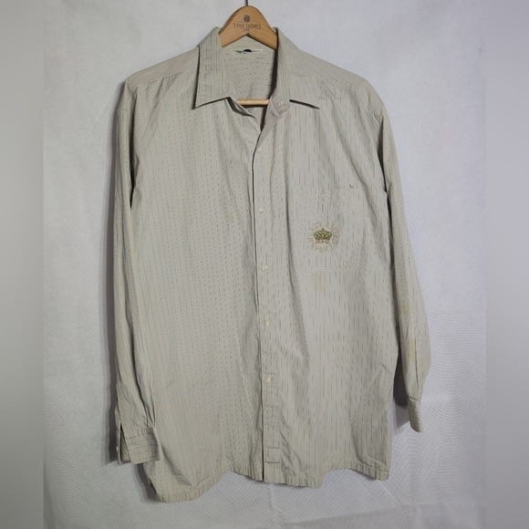 Hardy Amies Sz L Light Gray Blue Striped Shirt - Picture 2 of 9